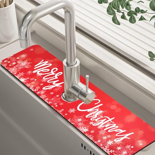 Merry Christmas Snowflake 5.5" x 24" Kitchen Sink Splash Guard Mat — Absorbent Drip Catcher