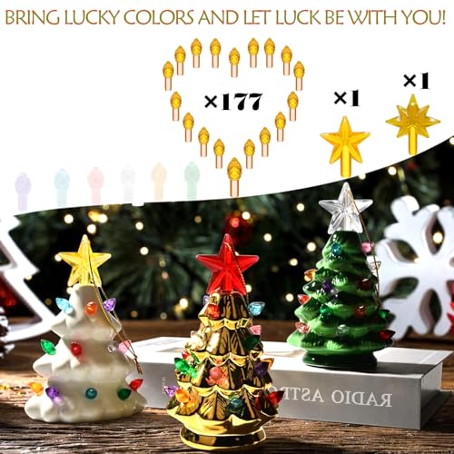 Lucky 7 Series Golden Yellow Replacement Bulbs for Ceramic Christmas Tree – 177 LEDs with 2 Star Topper Styles