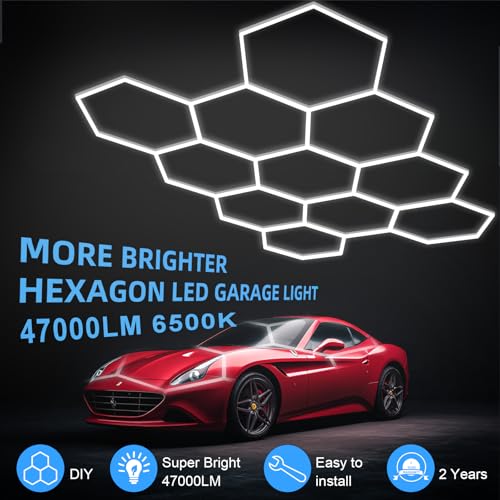 MODERN 11-Grid Hexagon Garage Light 48 Pack 47000LM 3.9ft Customizable Honeycomb Ceiling Fixture for Warehouse, Gym, Basement, Exhibition