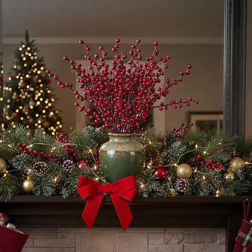 Willbond Claret Style Christmas Berry Stems - 8 Pieces, 21.6 Inch Holiday Decor