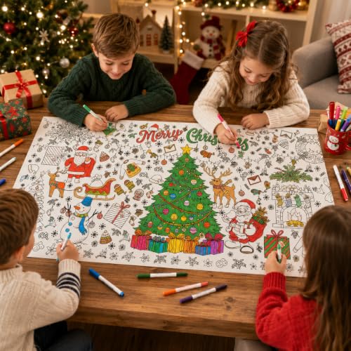 Christmas Coloring Tablecloth for Kids 30 x 72 Inch Giant Coloring Poster - SUNPROUND (Variation: Christmas)