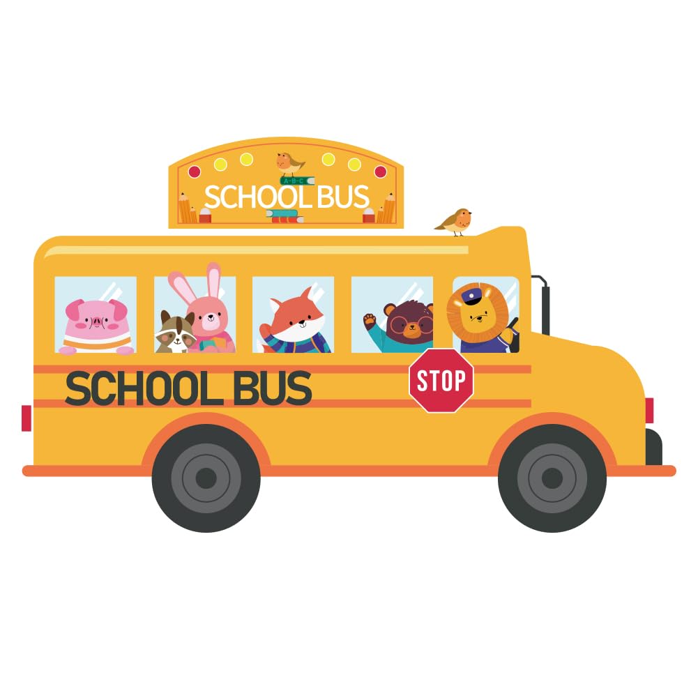 PLIGREAT Cute Cartoon Animals School Bus Wall Stickers Removable Vinyl Peel and Stick Wall Decals for Nursery Playroom Dining Living Room Bedroom Wall Decoration Home Indoor DIY Wall Art Decor