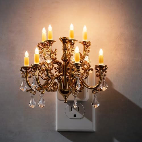 L LOHAS LED Night Light Wall Plug - Gold Chandelier Candle Flame Effect
