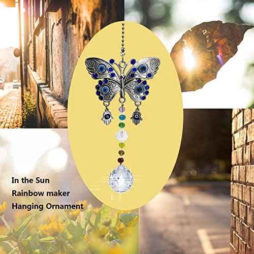 Window Hanging Suncatcher with Crystal,Blue Butterfly Garden Hanging Rainbow Maker Ornament (Butterfly)