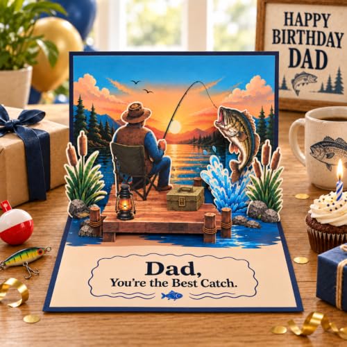 Fishing Dad Pop Up Card - Dad Birthday Christmas Gift from Daughter Son Kids