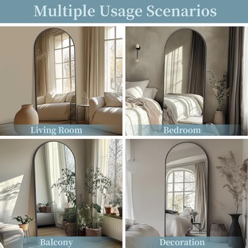 Full Length Arched Floor Mirror with Stand - 68 x 26 Inches, Black