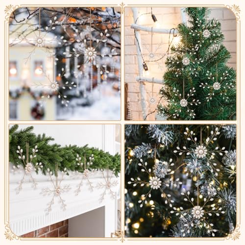 12 Pcs White Pearl Snowflake Christmas Ornaments for Tree & Holiday Decor