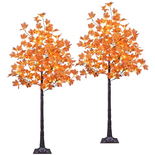 2-Pack 6ft Lighted Maple Tree with 240 Warm White LED Indoor Outdoor Fall Decorations
