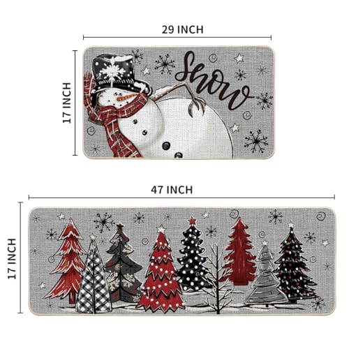 Artoid Mode Grey Snowman Christmas Kitchen Rugs Set of 2 17x29 & 17x47 Inches Seasonal Home Decor
