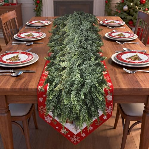 Escrio 9 FT Christmas Cedar Garland - Realistic Artificial Winter Greenery for Indoor & Outdoor Decor, Model 1
