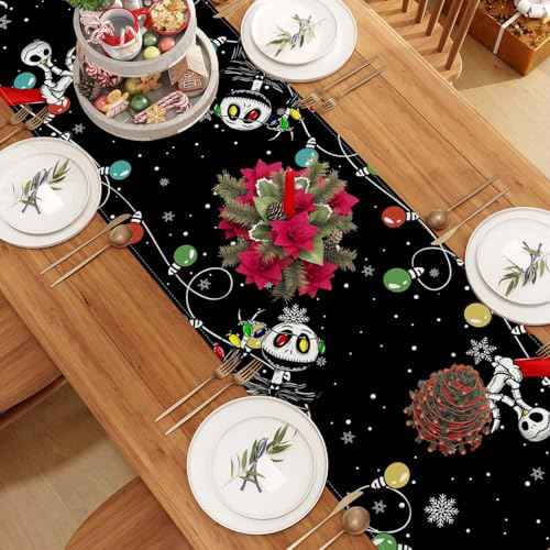 Linen Christmas Table Runner 72 Inches Long Christmas Xmas Winter Holiday Home Kitchen Dining Room Table Decorations