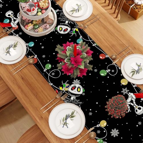 Black Christmas Table Runner 13" x 90" Holiday Home Decor for Xmas