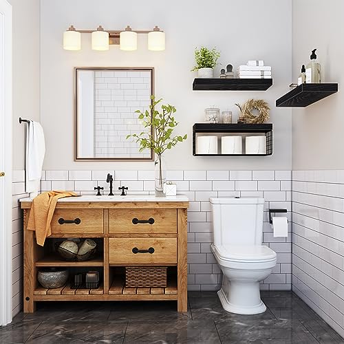 Over Toilet Wall Shelf Set - 3 Black Bathroom Shelves, 15.7 Inches