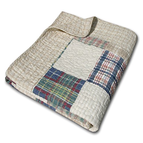 Greenland Home Oxford 100% Cotton Throw Blanket 50 x 60 in Tan - Reversible Plaid Design