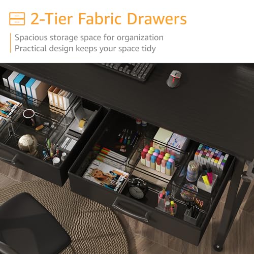 DLisiting Computer Desk with Fabric Drawers for Home Office Bedroom,