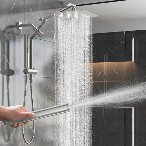 Veken Mainstream Pick 10-Inch Brushed Nickel All Metal Rain Shower Head with Handheld Spray Combo