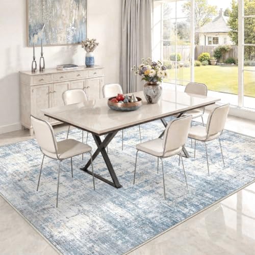 Syrlfar 8x10 Blue Washable Abstract Area Rug for Living Room & Bedroom