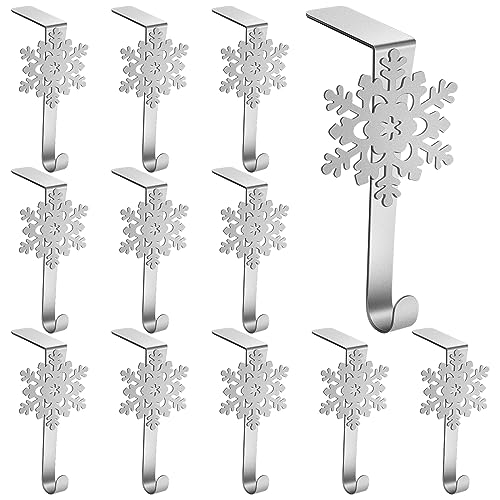 Lounsweer 12 Pcs Snowflake Stocking Hangers, Silver – Mantle Christmas Holder