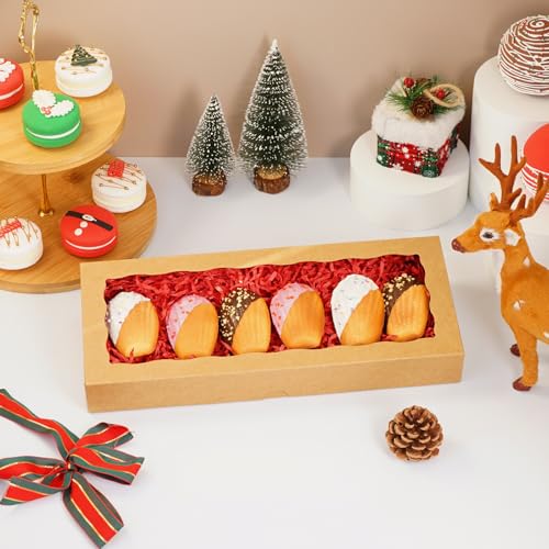XINHPKGG 50 Pcs Brown Cookie Boxes 12x5x1.5 Inch Bakery with Window