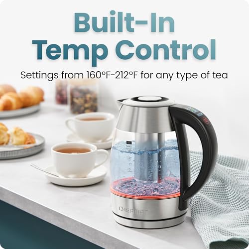 Electric Kettle 1.8L - Rapid Boil 1750W, Digital Temp Control, Stainless Steel