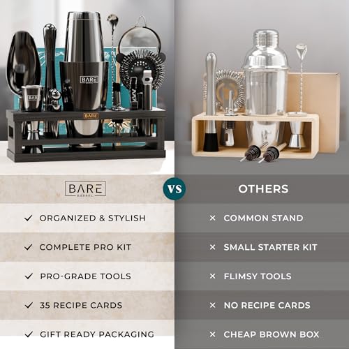 Bartender Kit with Black 28oz Boston Shaker, Cocktail Set & Recipe Cards