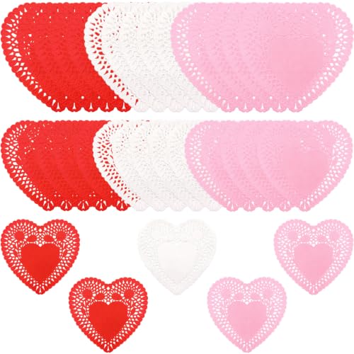 Mufanyu 108 Pcs Heart Shaped Paper Doilies 4-6-8 Inch Multi-Color Valentine's Day Decorations