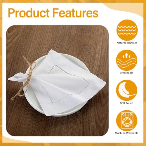 White Linen Cocktail Napkins 80 Pcs 6 x 6 Inch Hemstitch Bulk - Jerify