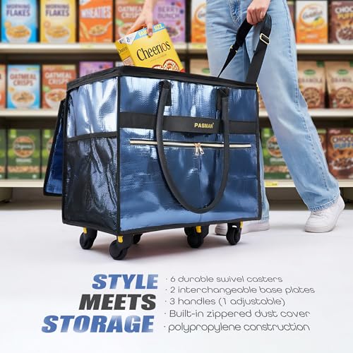 PASMAN Rose Gold Medium Reusable Grocery & Tote Bag with Wheels 70L