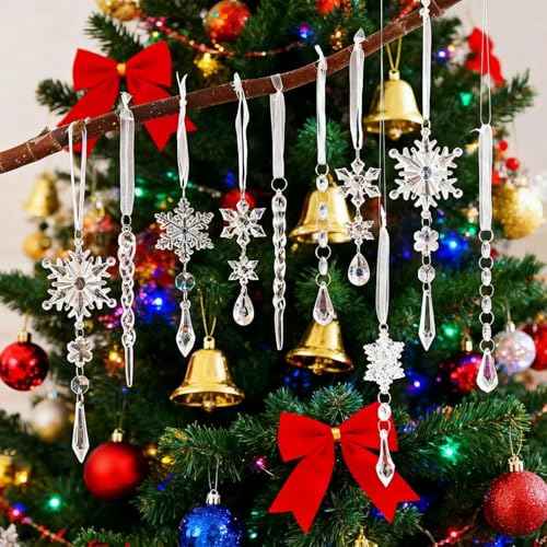 Christmas Ornaments for Tree Decorations - Hanging Acrylic Snowflake & Icicle Christmas Pendants for Winter Xmas Tree,New Year Party Supplies,DIY Holiday D?cor
