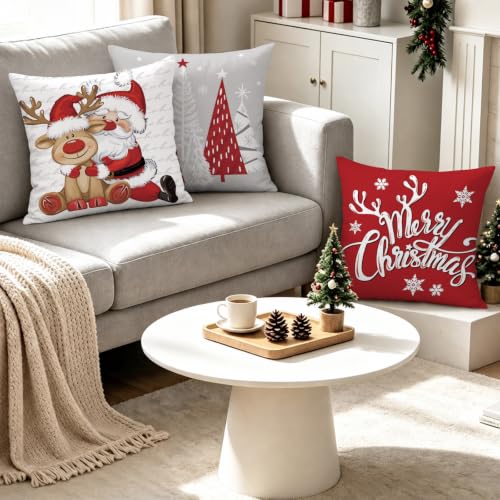Christmas Velvet Throw Pillow Covers Set of 4 18x18 Inches Holiday Decor