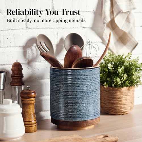 DOWAN Blue 7.6-Inch Rotating Extra Large Kitchen Utensil Holder - Farmhouse Style