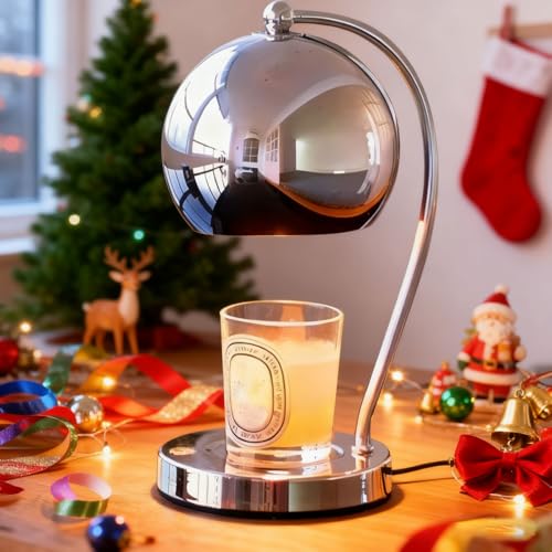 Silver Candle Lamp Warmer with Timer & Dimmer - Modern Scented Candle Melting Lantern