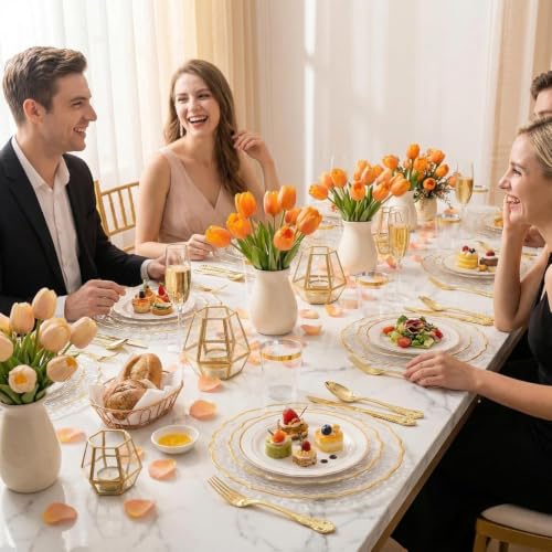 N9R Gold Plastic Silverware Set 300 Pieces - Vintage Disposable Utensils & Cutlery