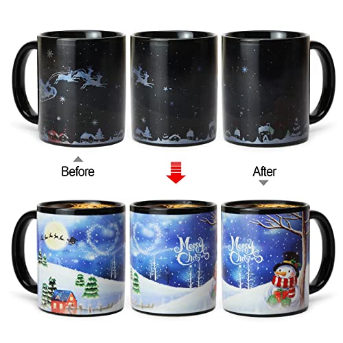 Xma Snowman Blue Color Changing Mug 12oz - Holiday Christmas Gift Box for Women Men Kids