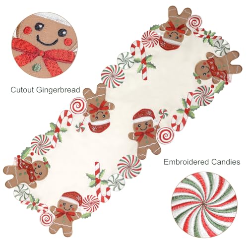 Gingerbread Placemats Set of 4 15in Round Embroidered Christmas Runners - Tenerdy