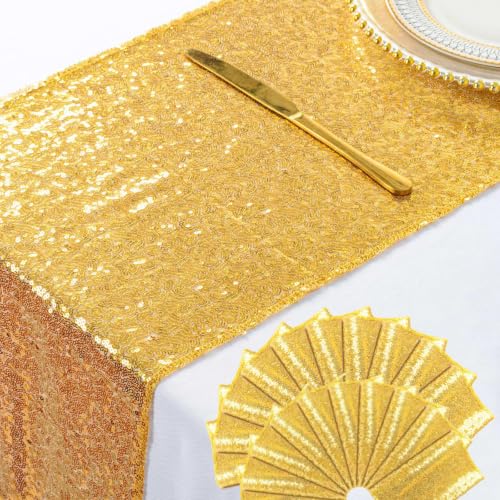 ShinyBeauty Gold Sequin Table Runner 12x108 Inch 20 Packs for Party