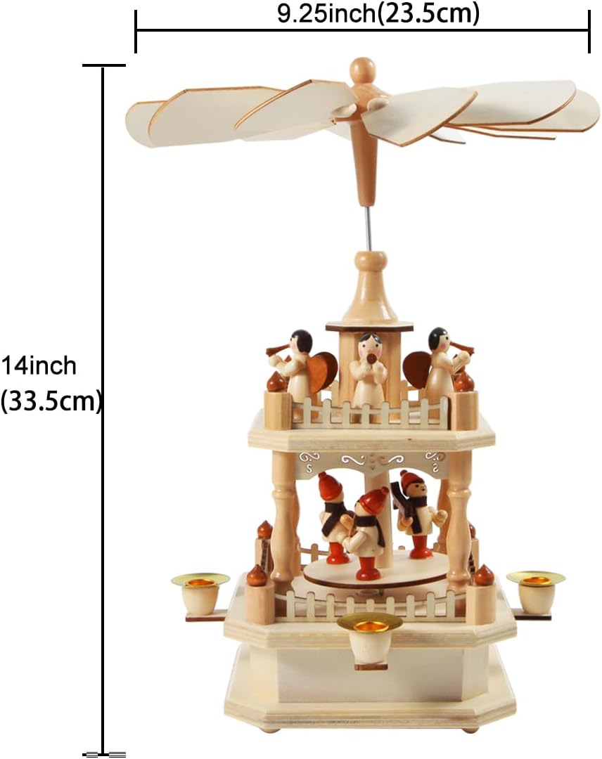 Wooden Christmas Pyramid by [Brand Name] | 14-Inch Nativity Scene with 4 Candle Holders - Festive Tabletop Decor