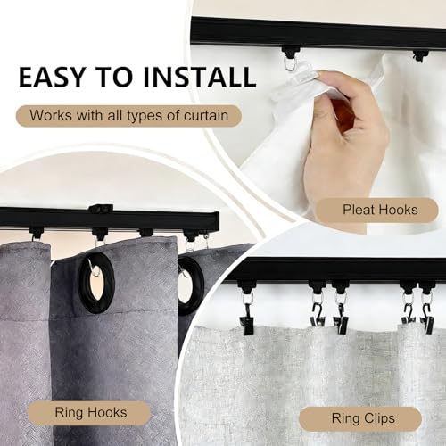 MaKefeile Heavy Duty Ceiling Curtain Track System Black 12ft-15ft for Room Divider