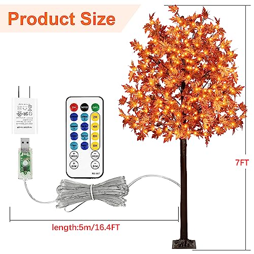 7FT LED Maple Tree with 170 Lights & Autumn Leaves - Thanksgiving Decor (7ft-170led-1pack)