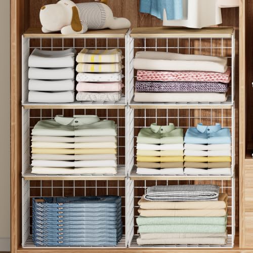 White 6-Pack Extra-Long Stackable Closet Organizer Bins with Top Boards