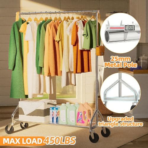 Heavy Duty Rolling Clothes Rack with Shelves - Supports 450 lbs, Portable Wardrobe for Closet & Commercial Use