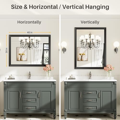 Briivue 40x30 Inch Black Metal Framed Bathroom Wall Mirror - Modern Beveled Design