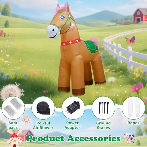 TRMESIA 6FT Christmas Spring Farm Ranch Horse Inflatable – Cute Animal Yard Decor