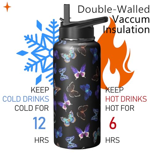 Kearscupra Butterfly 32oz Stainless Steel Tumbler with Handle, Flip Straw – Insulated Travel Mug