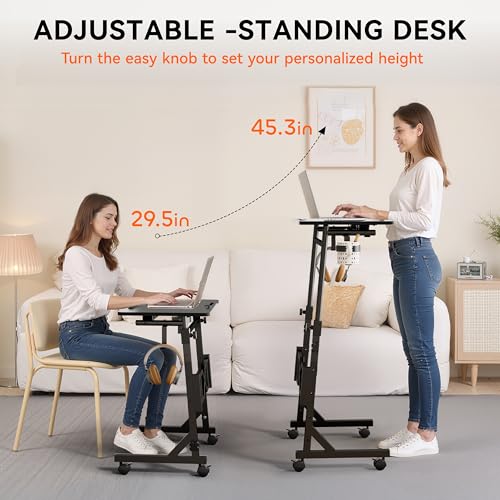 Small Standing Desk with Wheels - Adjustable Height 29.5-45.3 Inch, Black