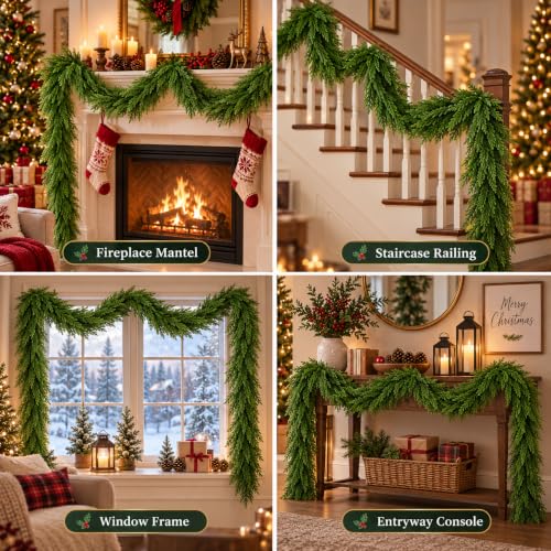 YIGETREE 2 Pack 8.9 Ft Norfolk Pine Garland - Real Touch Artificial Greenery, 270cm Each