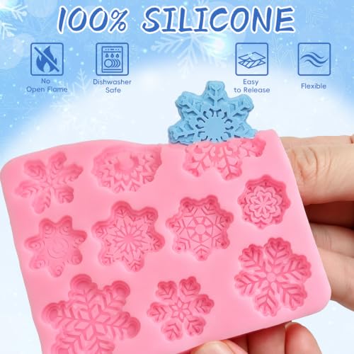 Eiyisem 7-Piece Snowflake Fondant Molds Set — Pink Silicone Cake Decorating & Candy Mliers