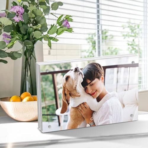 Airsnigi 8-Pack 5x7 Acrylic Magnetic Picture Frames - Clear Frameless Double-Sided Stands