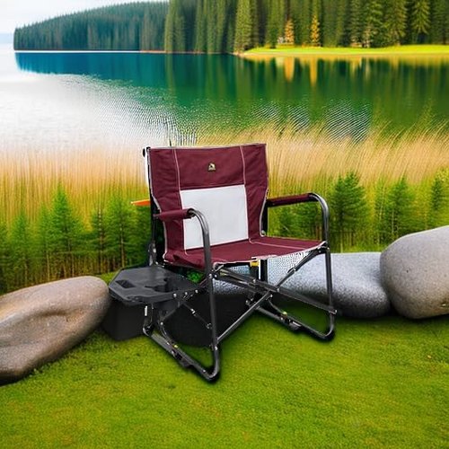 GCI Outdoor Freestyle Rocker XL Camping Chair - Portable Folding Rocking Chair with Side Table & Drink Holder - Red