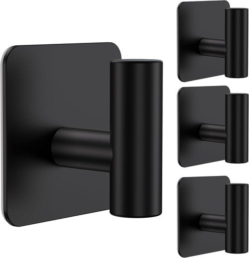 Aikzik 4 Pack Large Heavy Duty Wall Hooks - 26lb Max, Stainless Steel Adhesive Towel Hook, Shower Hooks for Hanging Towel, Coat, Robe, Wall Hook for Use in Bathroom, Kitchen and Door, Matte Black